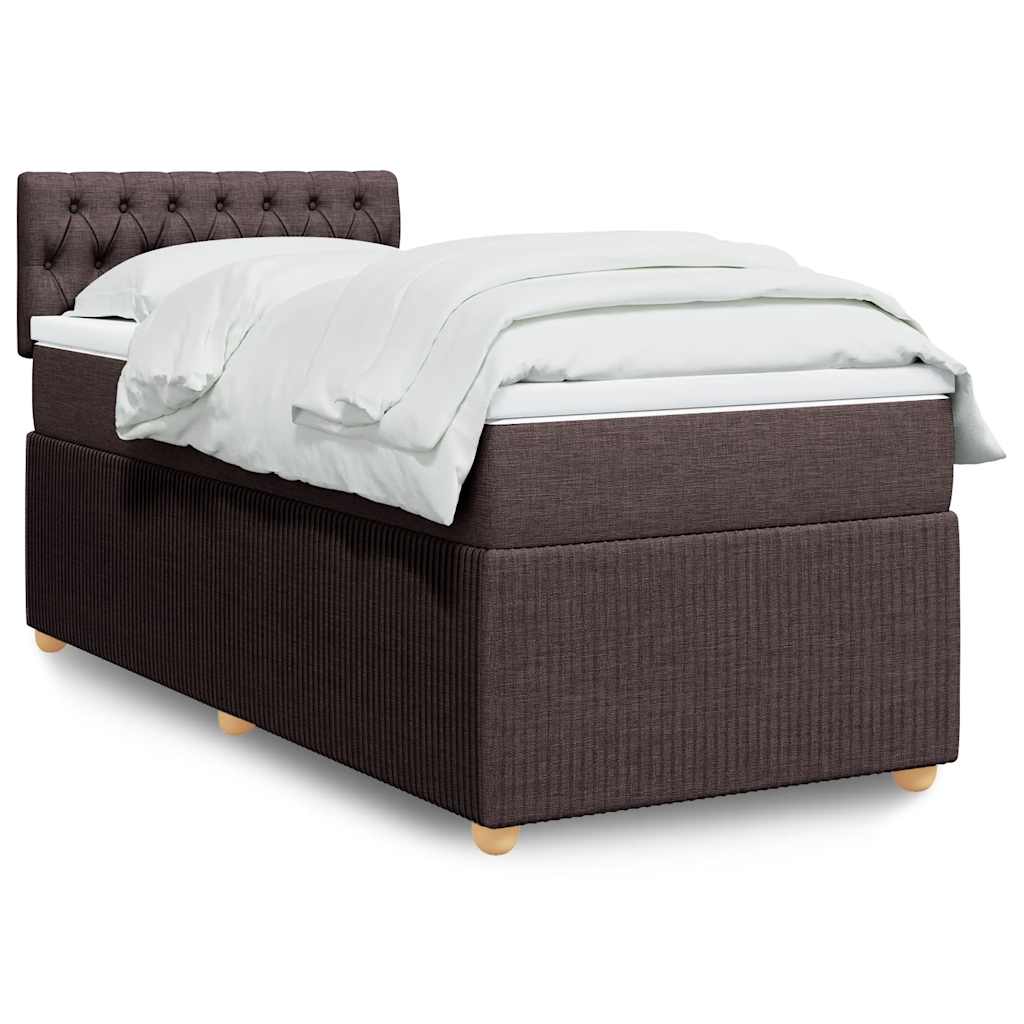 vidaXL Κρεβάτι Boxspring με Στρώμα Σκούρο Καφέ 100x200 εκ. Υφασμάτινο
