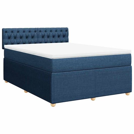 vidaXL Κρεβάτι Boxspring με Στρώμα Μπλε 140x200 εκ. Υφασμάτινο