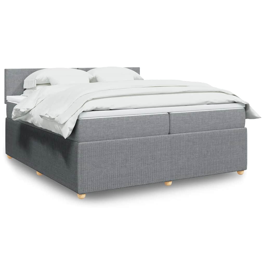 vidaXL Κρεβάτι Boxspring με Στρώμα Ανοιχτό Γκρι 200x200 εκ. Υφασμάτινο