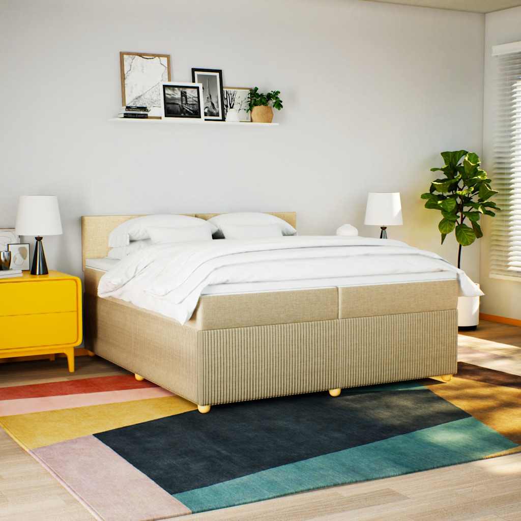 vidaXL Κρεβάτι Boxspring με Στρώμα Κρεμ 200x200 εκ. Υφασμάτινο