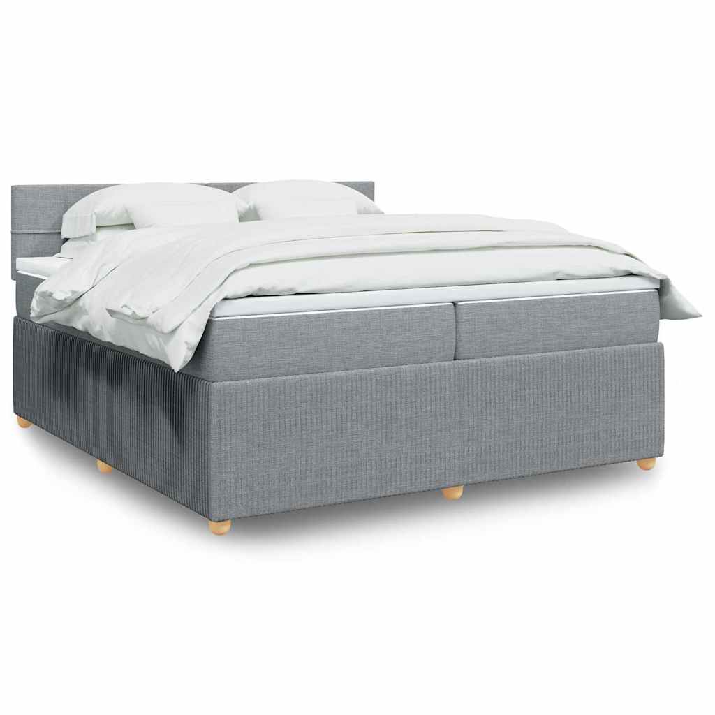vidaXL Κρεβάτι Boxspring με Στρώμα Ανοιχτό Γκρι 200x200 εκ. Υφασμάτινο
