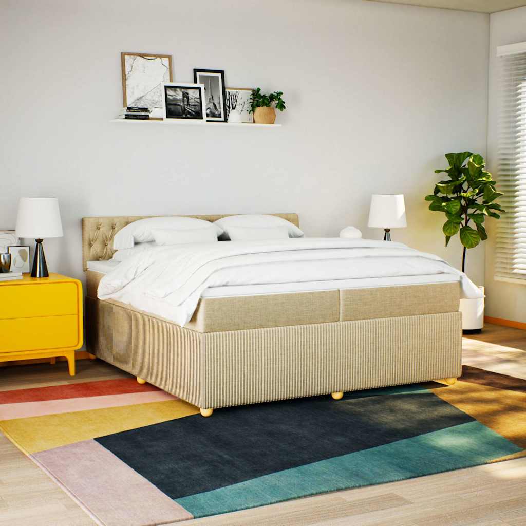 vidaXL Κρεβάτι Boxspring με Στρώμα Κρεμ 200x200 εκ. Υφασμάτινο