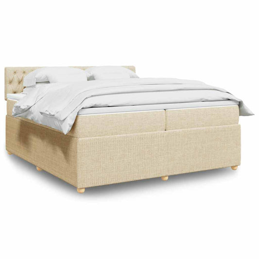 vidaXL Κρεβάτι Boxspring με Στρώμα Κρεμ 200x200 εκ. Υφασμάτινο