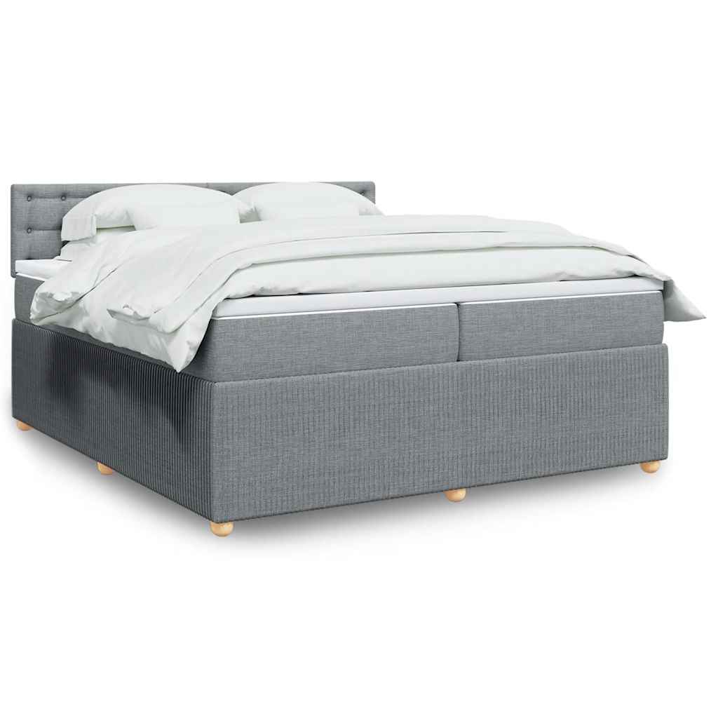 vidaXL Κρεβάτι Boxspring με Στρώμα Ανοιχτό Γκρι 200x200 εκ. Υφασμάτινο