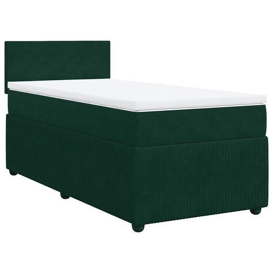 vidaXL Κρεβάτι Boxspring με Στρώμα Σκούρο Πράσινο 80x200 εκ. Βελούδινο