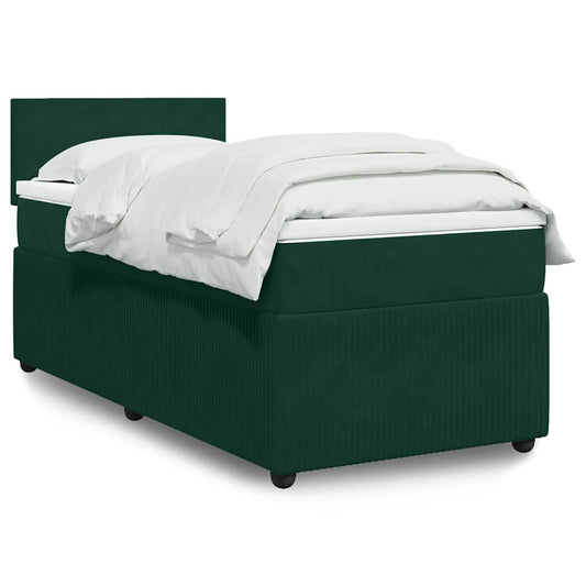 vidaXL Κρεβάτι Boxspring με Στρώμα Σκούρο Πράσινο 80x200 εκ. Βελούδινο