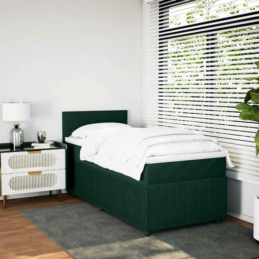 vidaXL Κρεβάτι Boxspring με Στρώμα Σκούρο Πράσινο 80x200 εκ. Βελούδινο