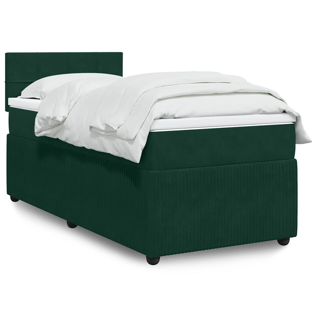 vidaXL Κρεβάτι Boxspring με Στρώμα Σκούρο Πράσινο 80x200 εκ. Βελούδινο