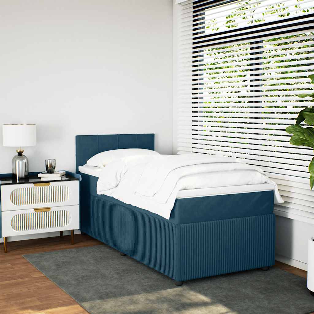 vidaXL Κρεβάτι Boxspring με Στρώμα Μπλε 80 x 200 εκ. Βελούδινο
