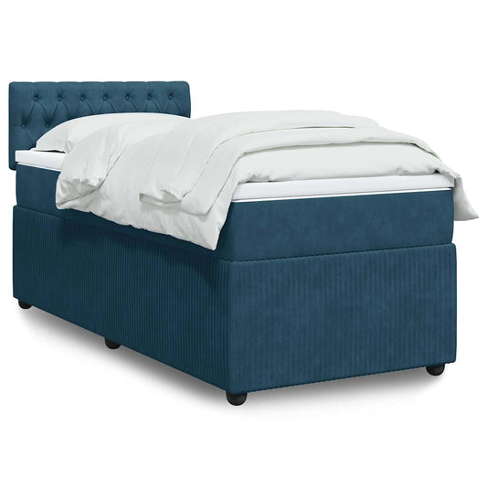 vidaXL Κρεβάτι Boxspring με Στρώμα Μπλε 80 x 200 εκ. Βελούδινο