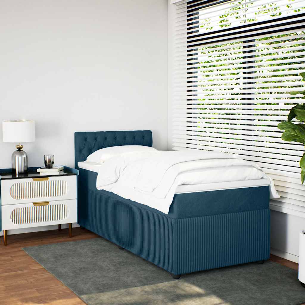 vidaXL Κρεβάτι Boxspring με Στρώμα Μπλε 80 x 200 εκ. Βελούδινο