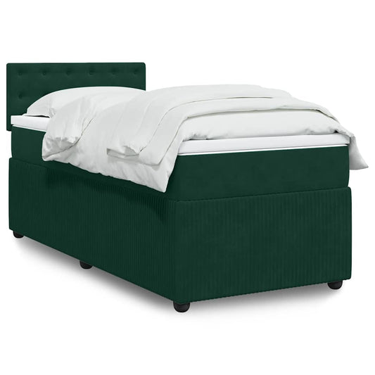 vidaXL Κρεβάτι Boxspring με Στρώμα Σκούρο Πράσινο 80x200 εκ. Βελούδινο