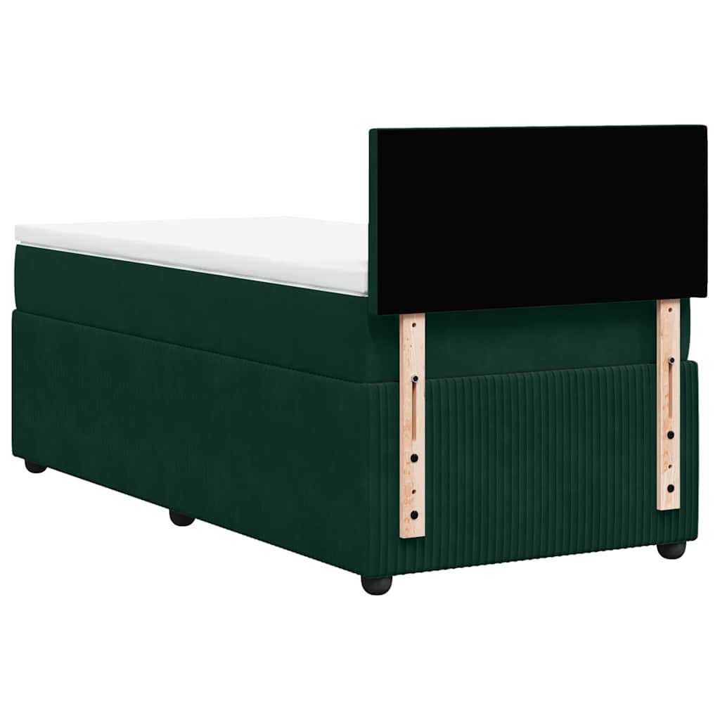 vidaXL Κρεβάτι Boxspring με Στρώμα Σκούρο Πράσινο 90x190 εκ. Βελούδινο