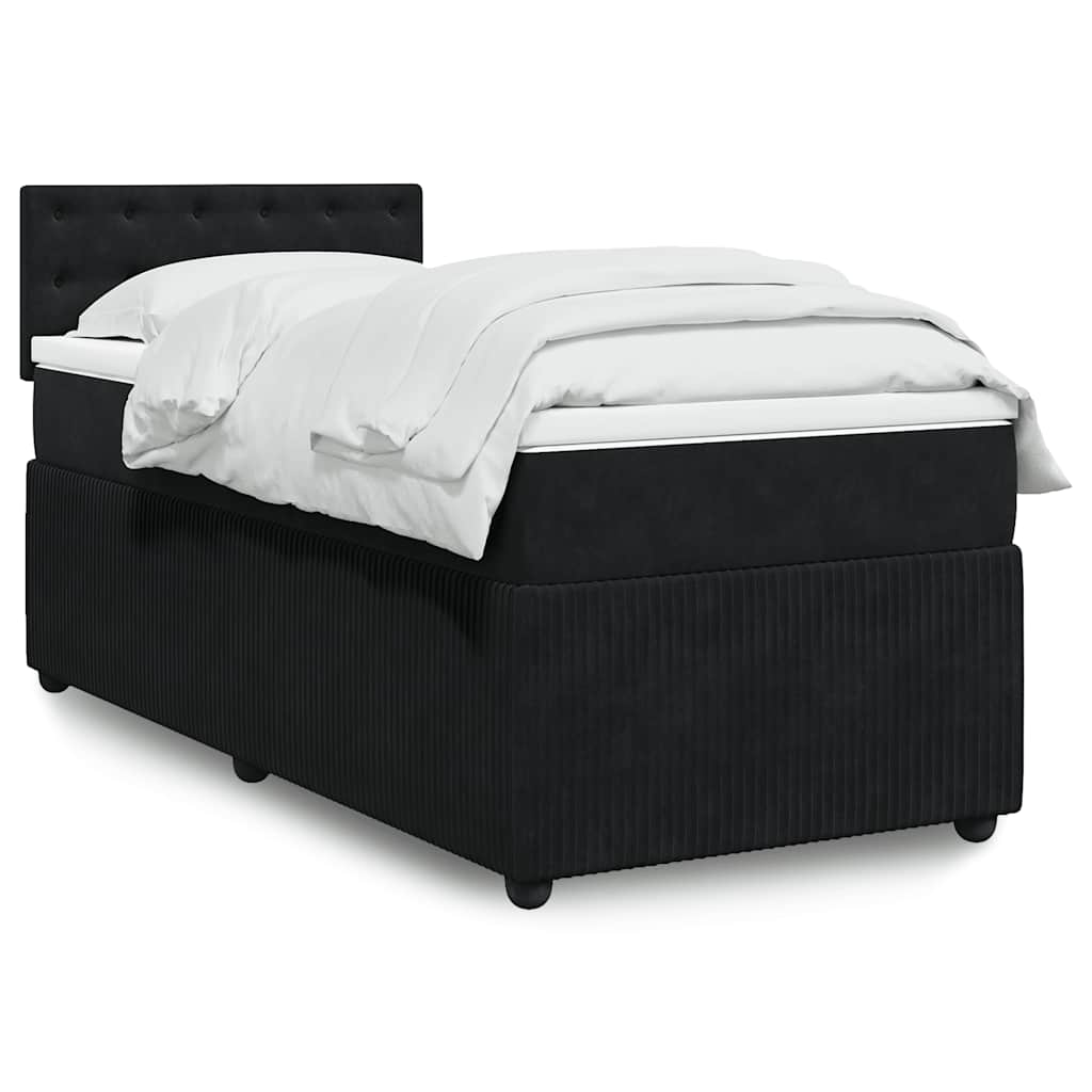 vidaXL Κρεβάτι Boxspring με Στρώμα Μαύρο 90x190 εκ. Βελούδινο