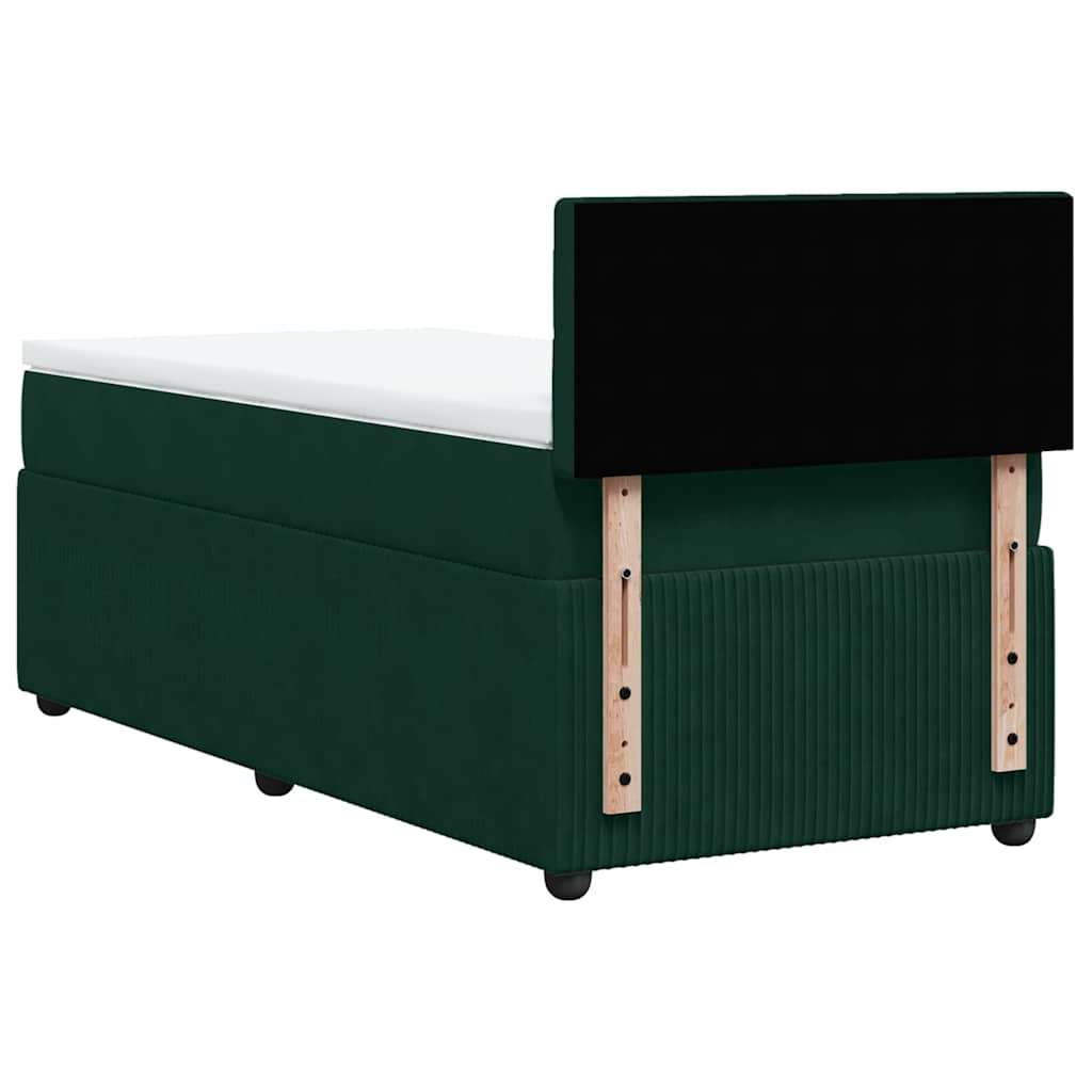 vidaXL Κρεβάτι Boxspring με Στρώμα Σκούρο Πράσινο 90x190 εκ. Βελούδινο