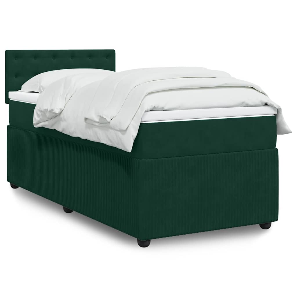 vidaXL Κρεβάτι Boxspring με Στρώμα Σκούρο Πράσινο 90x190 εκ. Βελούδινο