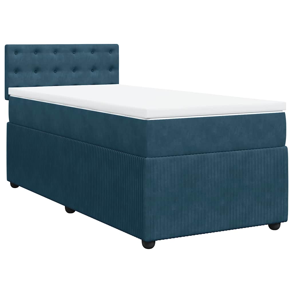 vidaXL Κρεβάτι Boxspring με Στρώμα Μπλε 90x190 εκ. Βελούδινο