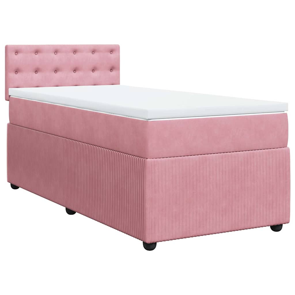 vidaXL Κρεβάτι Boxspring με Στρώμα Ροζ 90x190 εκ. Βελούδινο