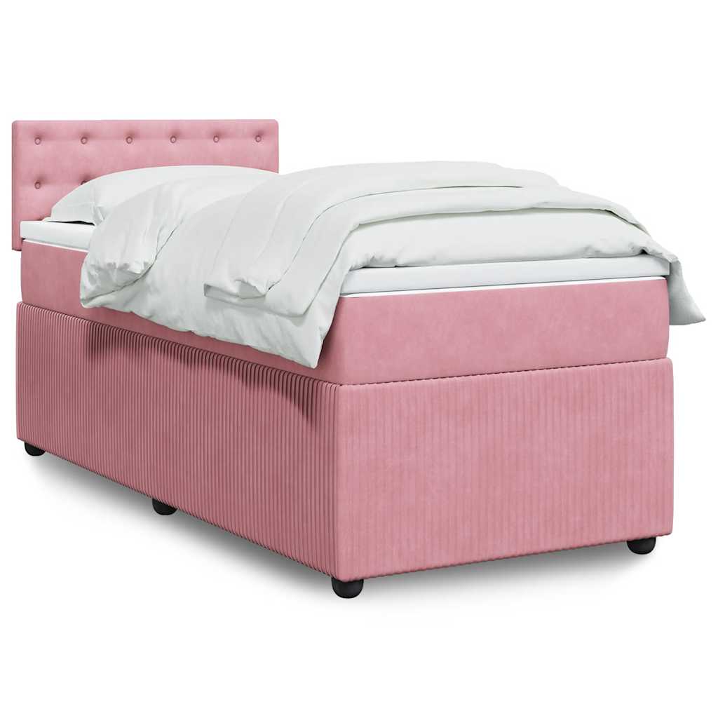 vidaXL Κρεβάτι Boxspring με Στρώμα Ροζ 90x190 εκ. Βελούδινο