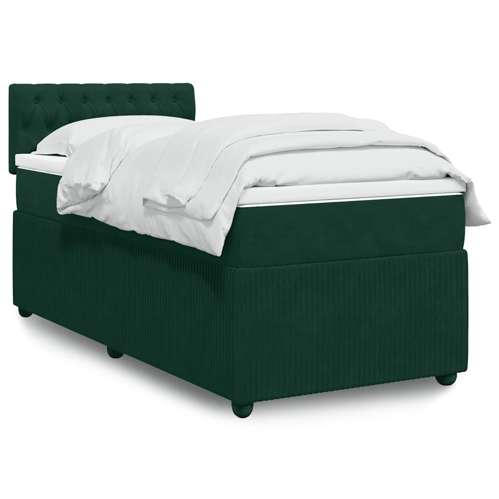 vidaXL Κρεβάτι Boxspring με Στρώμα Σκούρο Πράσινο 90x190 εκ. Βελούδινο