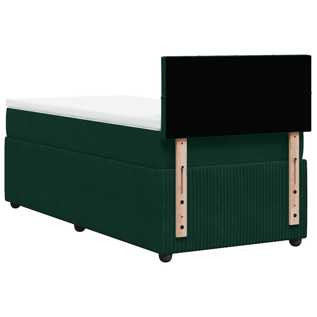vidaXL Κρεβάτι Boxspring με Στρώμα Σκούρο Πράσινο 90x190 εκ. Βελούδινο