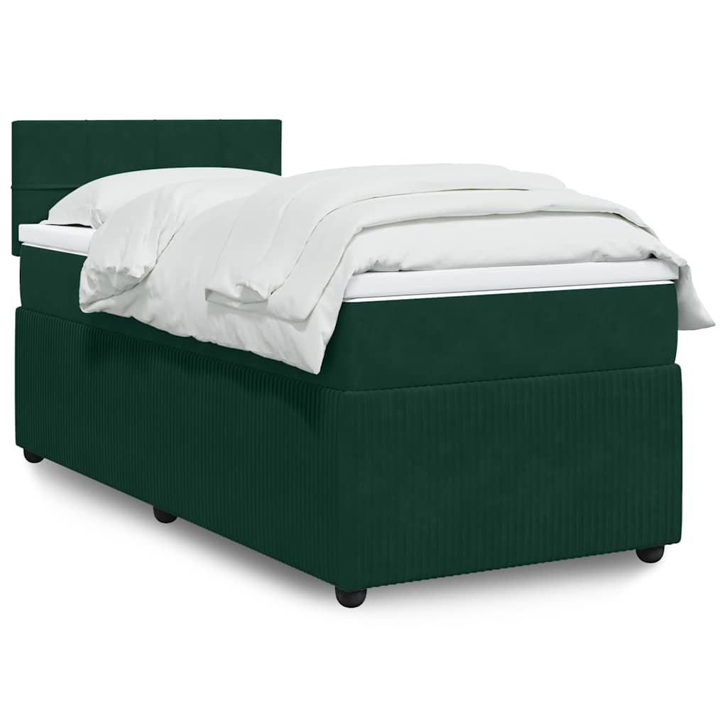 vidaXL Κρεβάτι Boxspring με Στρώμα Σκούρο Πράσινο 90x190 εκ. Βελούδινο