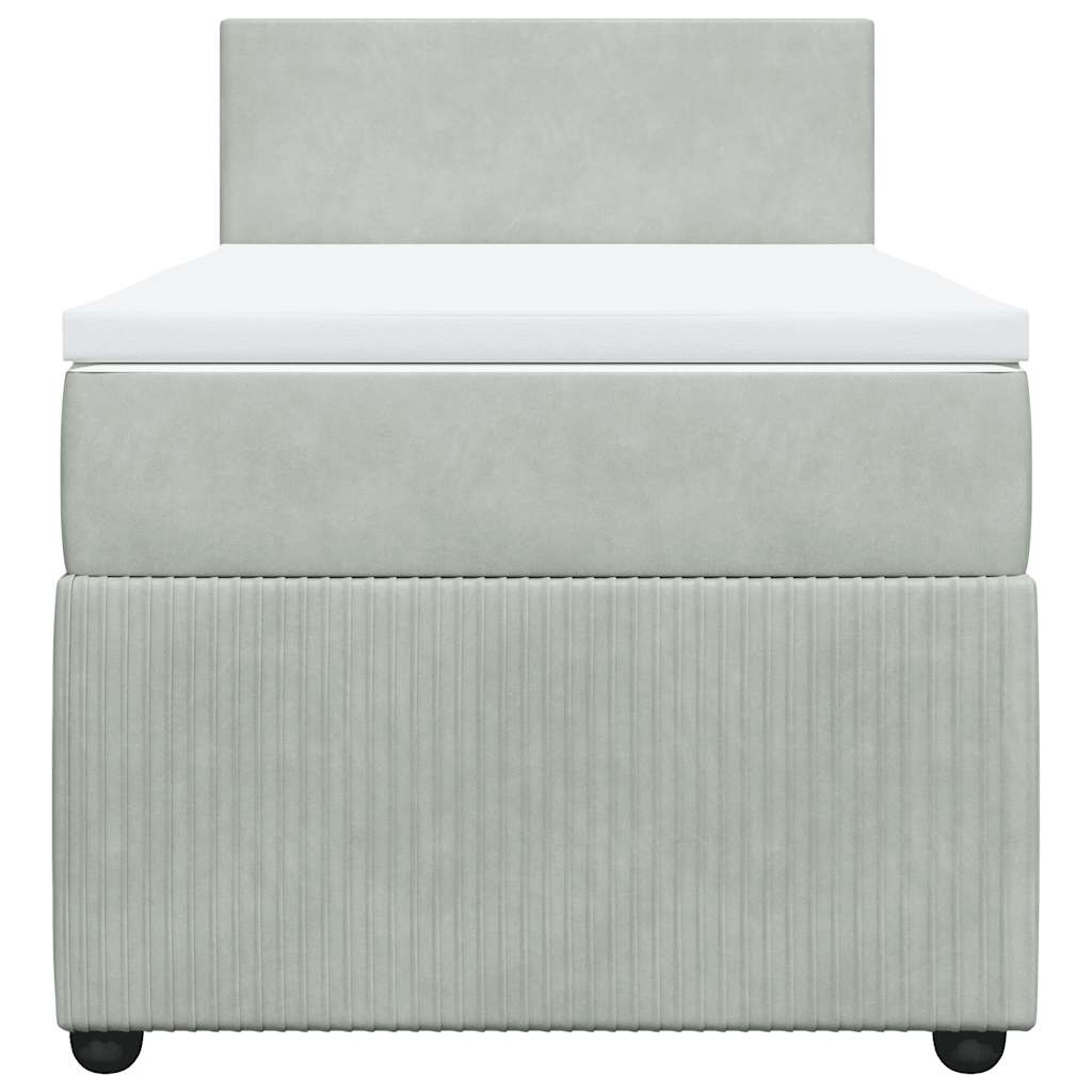 vidaXL Κρεβάτι Boxspring με Στρώμα Ανοιχτό Γκρι 90x200 εκ. Βελούδινο
