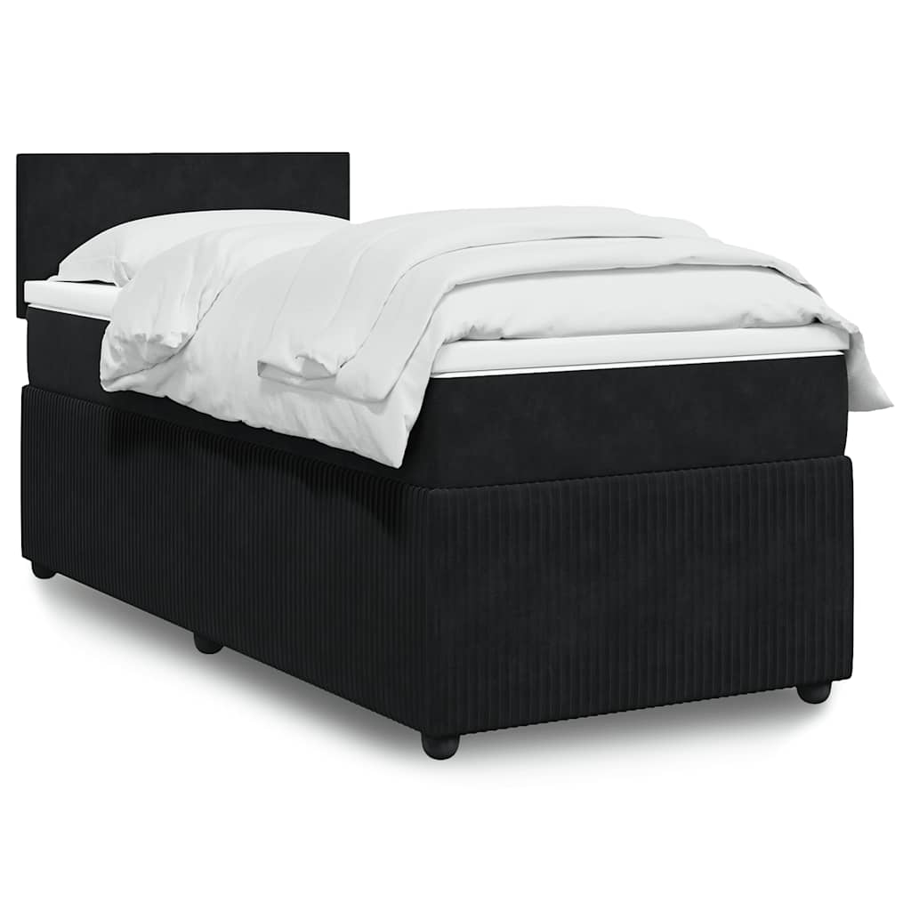 vidaXL Κρεβάτι Boxspring με Στρώμα Μαύρο 90x200 εκ. Βελούδινο