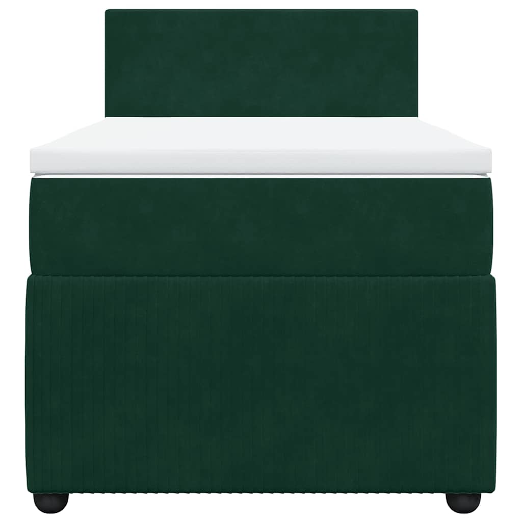 vidaXL Κρεβάτι Boxspring με Στρώμα Σκούρο Πράσινο 90x200 εκ. Βελούδινο