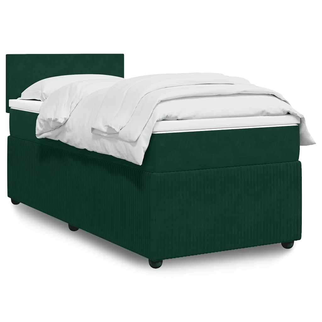 vidaXL Κρεβάτι Boxspring με Στρώμα Σκούρο Πράσινο 90x200 εκ. Βελούδινο