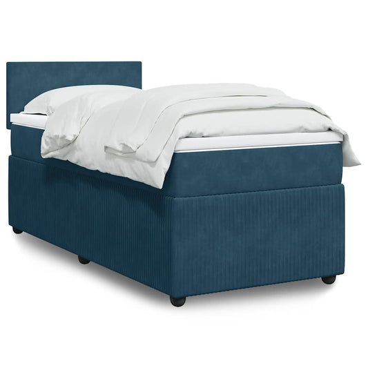 vidaXL Κρεβάτι Boxspring με Στρώμα Μπλε 90x200 εκ. Βελούδινο