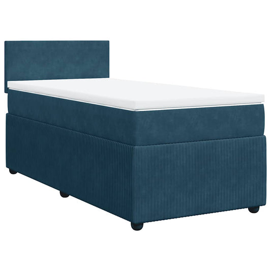 vidaXL Κρεβάτι Boxspring με Στρώμα Μπλε 90x200 εκ. Βελούδινο