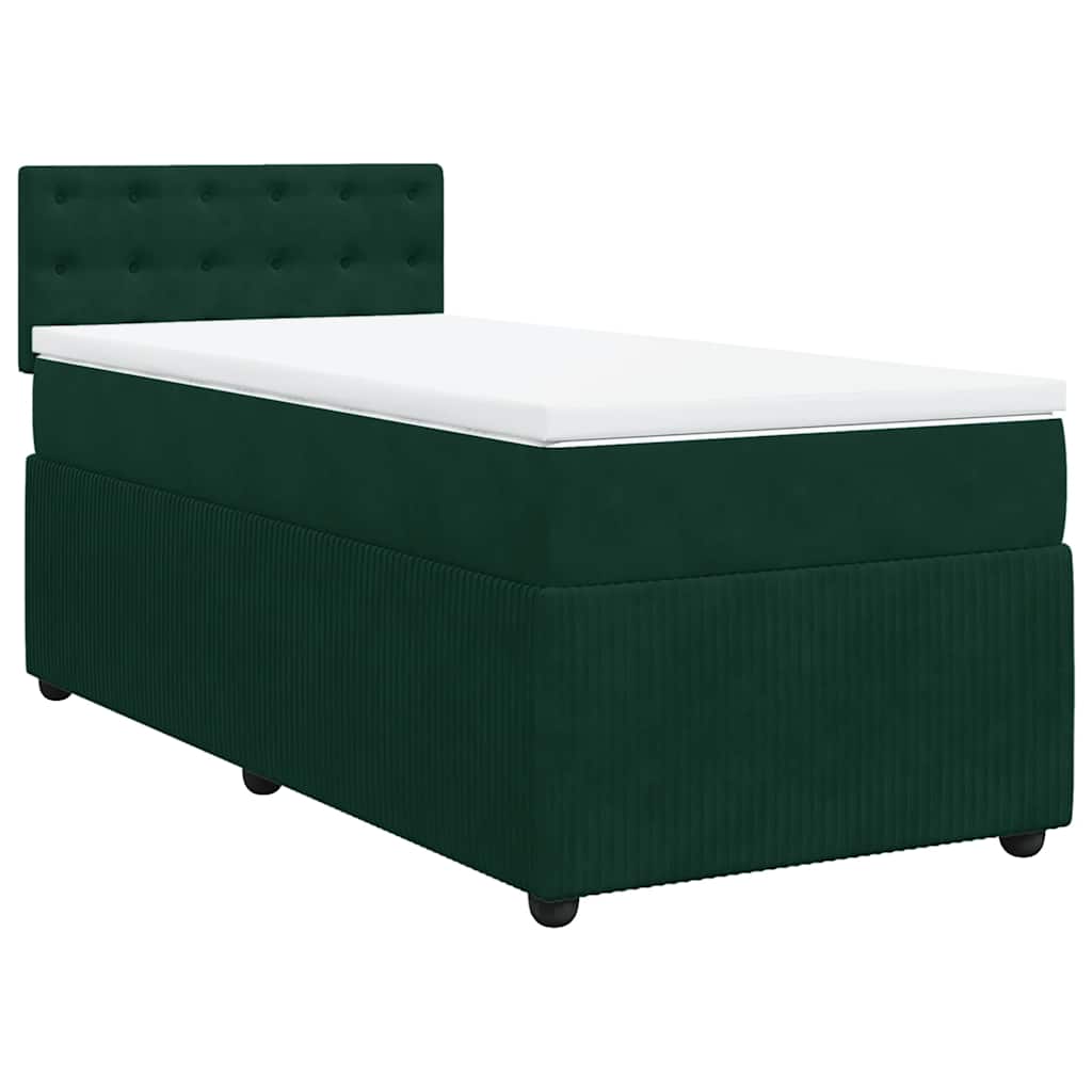 vidaXL Κρεβάτι Boxspring με Στρώμα Σκούρο Πράσινο 90x200 εκ. Βελούδινο