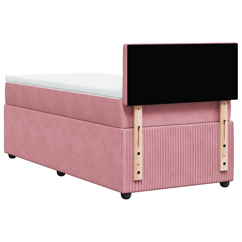 vidaXL Κρεβάτι Boxspring με Στρώμα Ροζ 90x200 εκ. Βελούδινο