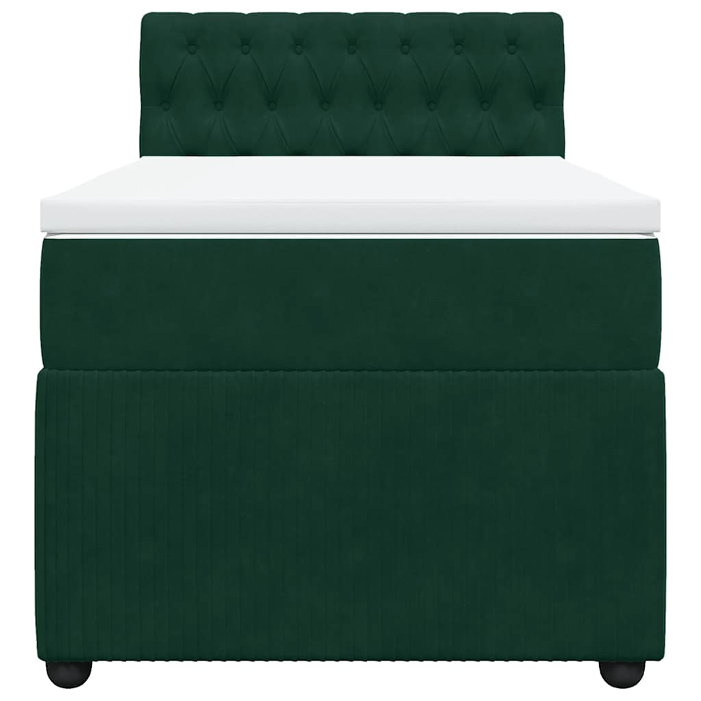 vidaXL Κρεβάτι Boxspring με Στρώμα Σκούρο Πράσινο 90x200 εκ. Βελούδινο