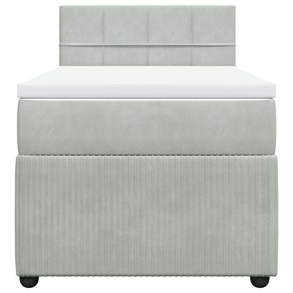 vidaXL Κρεβάτι Boxspring με Στρώμα Ανοιχτό Γκρι 90x200 εκ. Βελούδινο