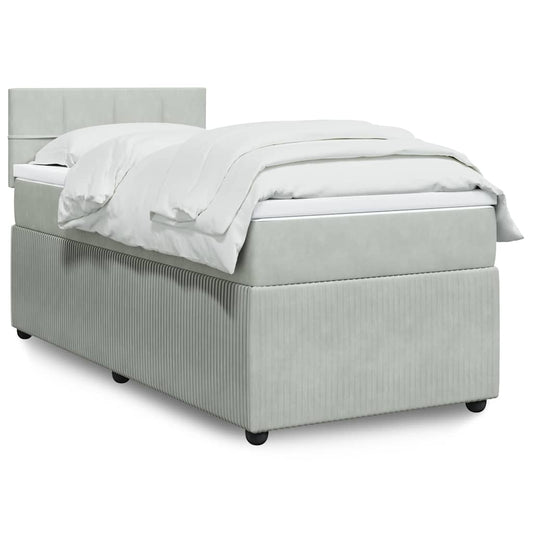 vidaXL Κρεβάτι Boxspring με Στρώμα Ανοιχτό Γκρι 90x200 εκ. Βελούδινο