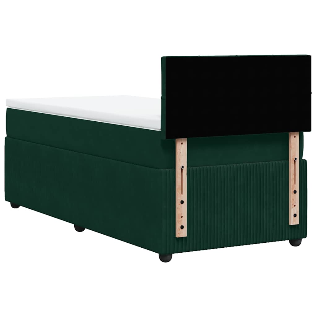 vidaXL Κρεβάτι Boxspring με Στρώμα Σκούρο Πράσινο 90x200 εκ. Βελούδινο