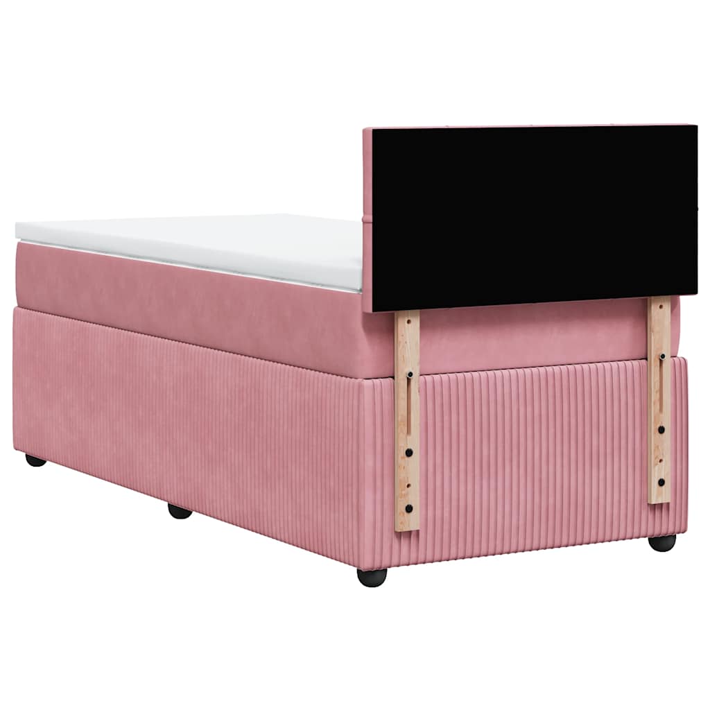 vidaXL Κρεβάτι Boxspring με Στρώμα Ροζ 90x200 εκ. Βελούδινο