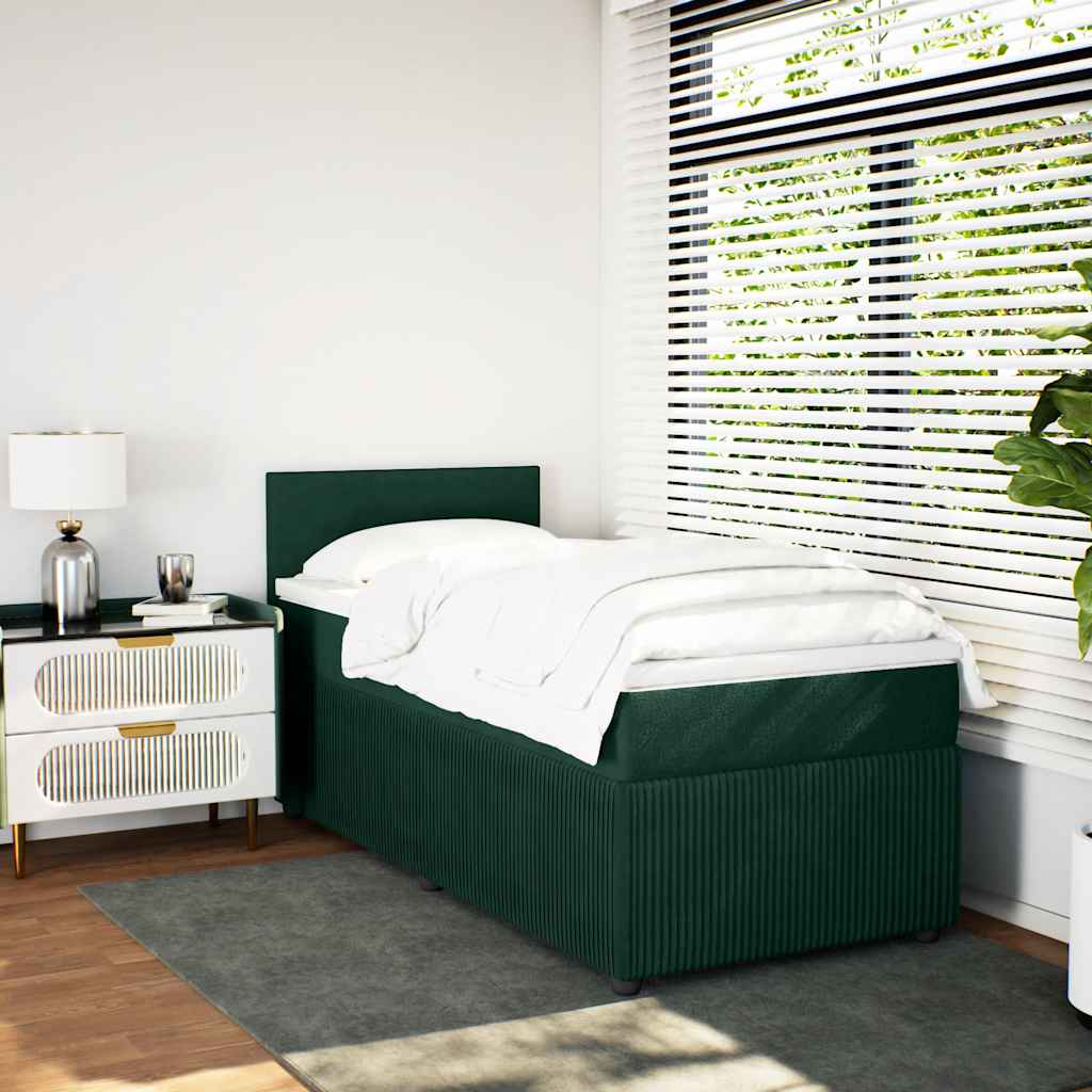 vidaXL Κρεβάτι Boxspring με Στρώμα Σκούρο Πράσινο 100x200εκ. Βελούδινο