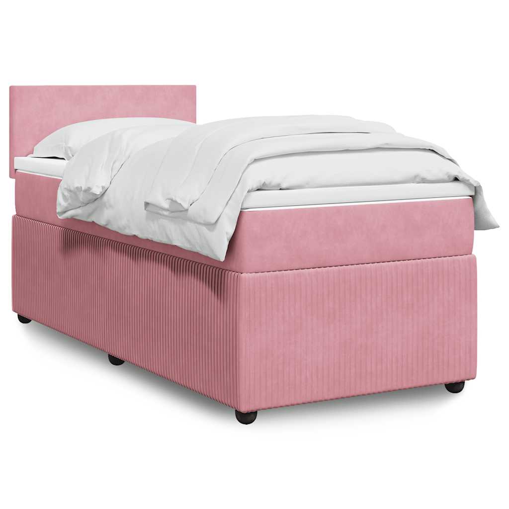 vidaXL Κρεβάτι Boxspring με Στρώμα Ροζ 100x200 εκ. Βελούδινο