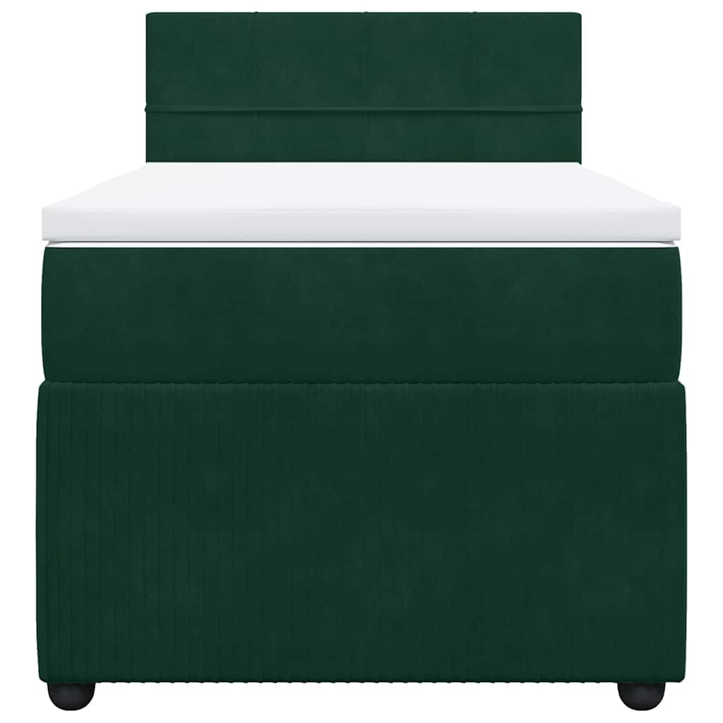 vidaXL Κρεβάτι Boxspring με Στρώμα Σκούρο Πράσινο 100x200εκ. Βελούδινο