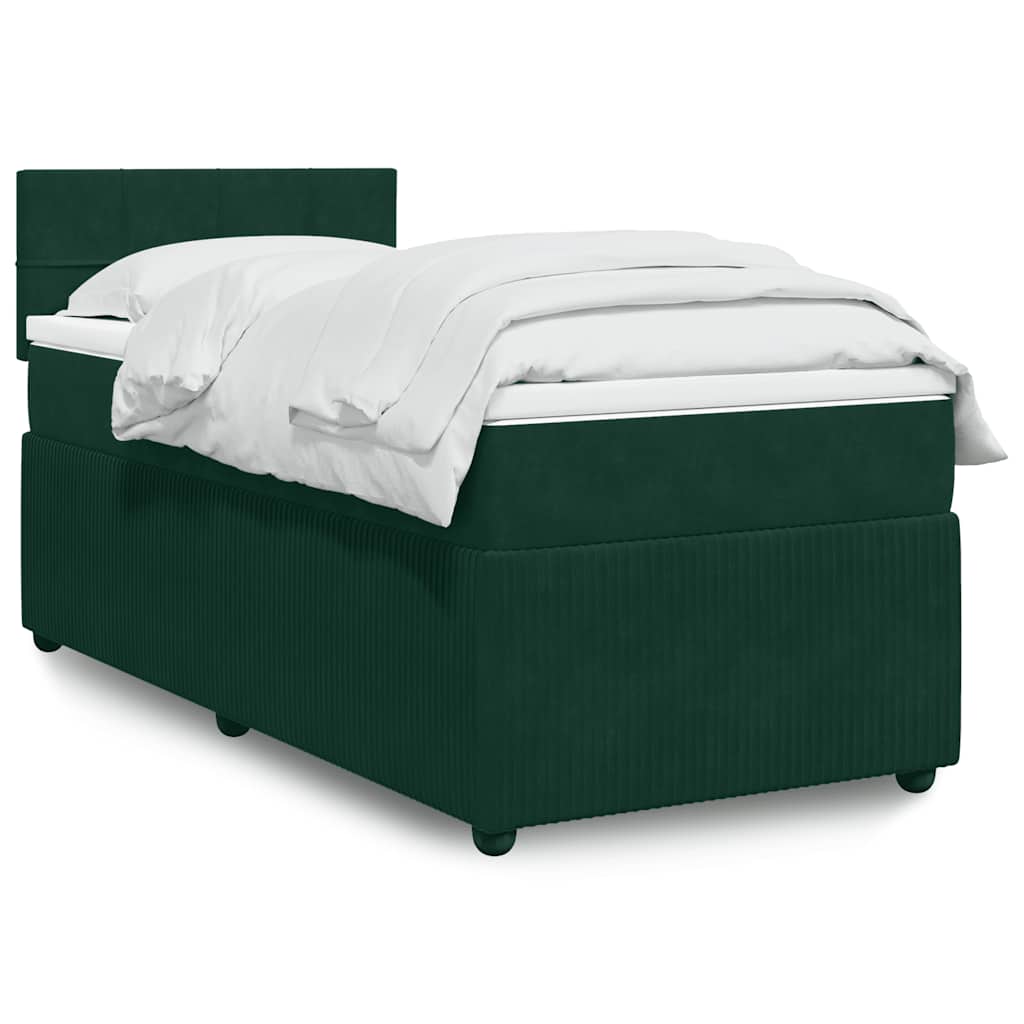 vidaXL Κρεβάτι Boxspring με Στρώμα Σκούρο Πράσινο 100x200εκ. Βελούδινο