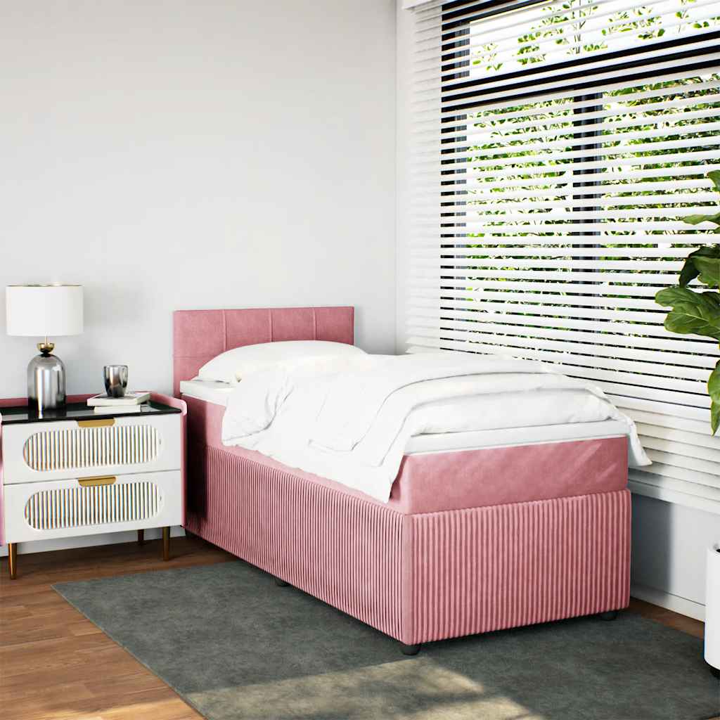 vidaXL Κρεβάτι Boxspring με Στρώμα Ροζ 100x200 εκ. Βελούδινο