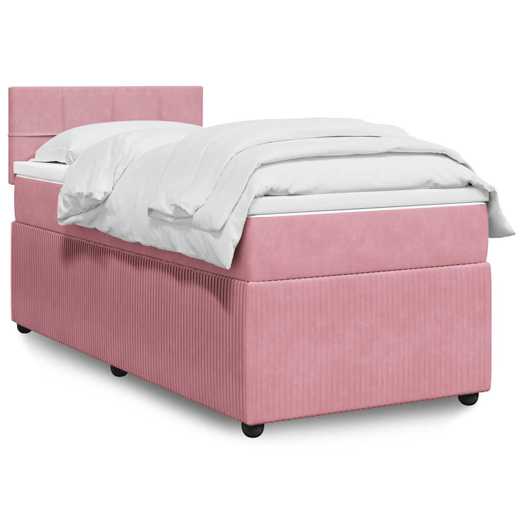 vidaXL Κρεβάτι Boxspring με Στρώμα Ροζ 100x200 εκ. Βελούδινο
