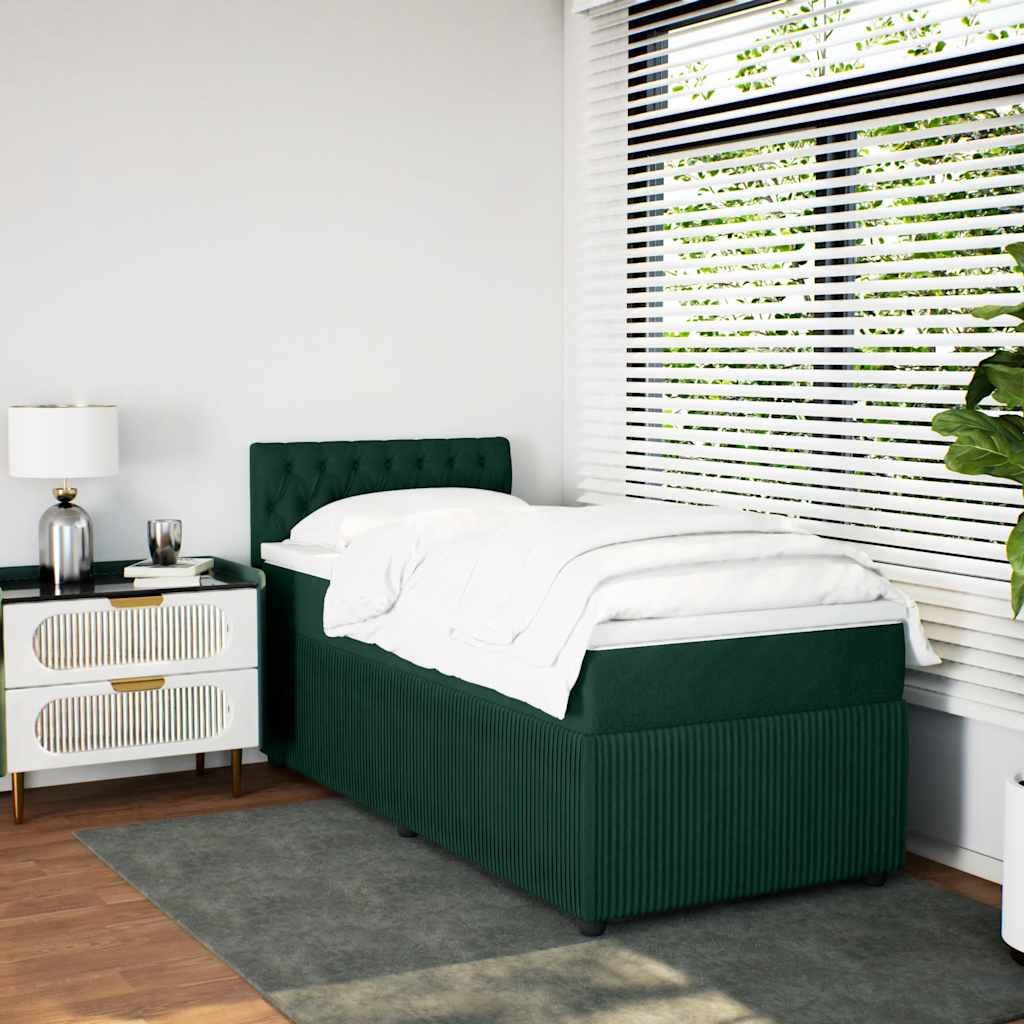 vidaXL Κρεβάτι Boxspring με Στρώμα Σκούρο Πράσινο 100x200εκ. Βελούδινο