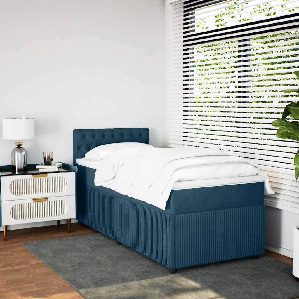 vidaXL Κρεβάτι Boxspring με Στρώμα Μπλε 100x200 εκ. Βελούδινο