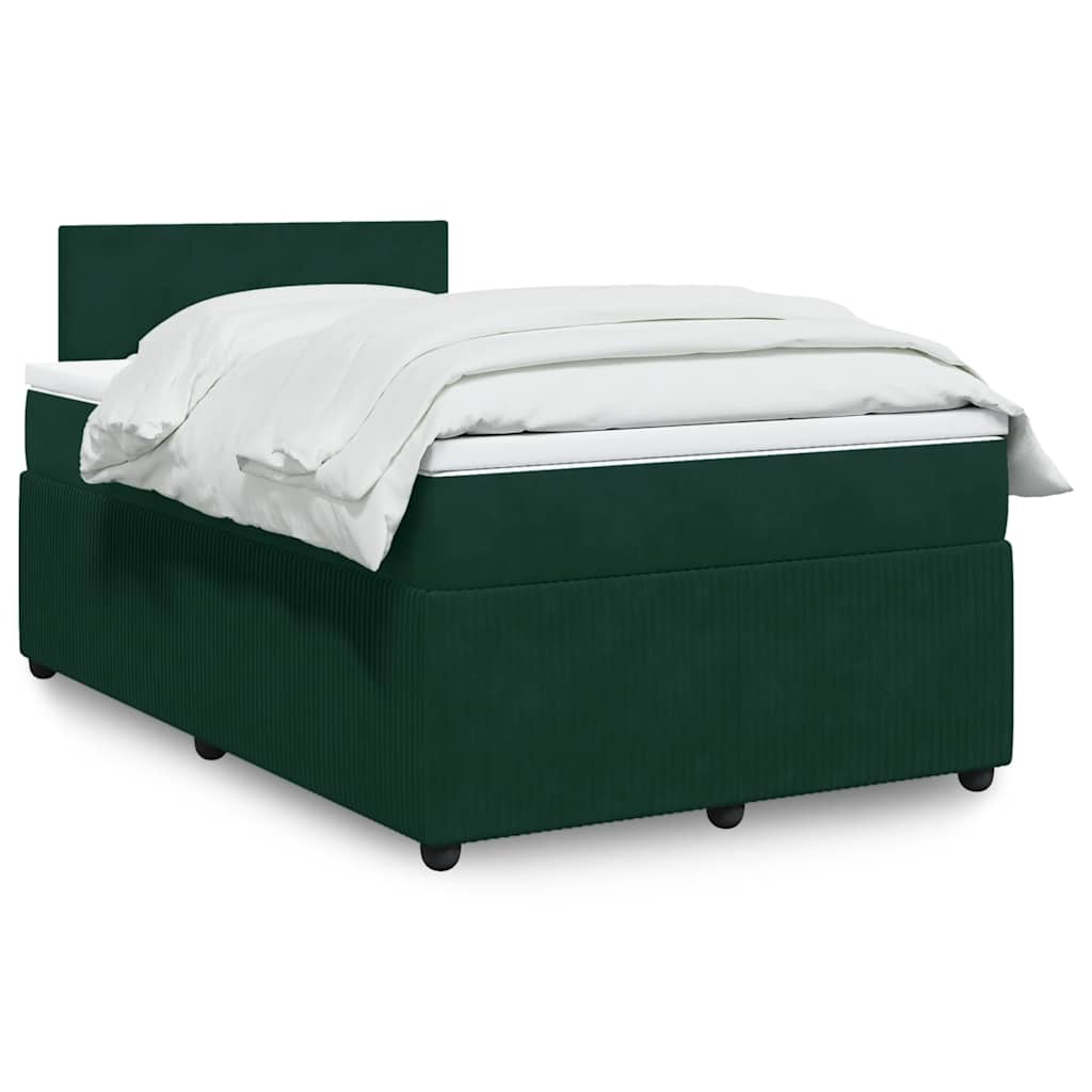 vidaXL Κρεβάτι Boxspring με Στρώμα Σκούρο Πράσινο 120x190εκ. Βελούδινο