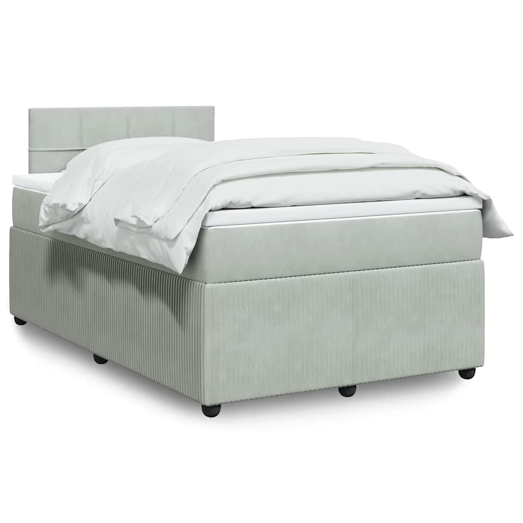 vidaXL Κρεβάτι Boxspring με Στρώμα Ανοιχτό Γκρι 120x190 εκ. Βελούδινο