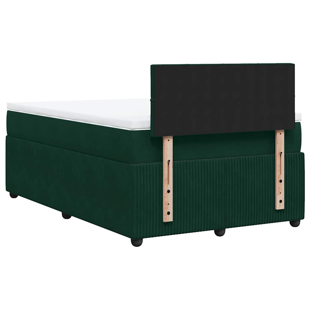 vidaXL Κρεβάτι Boxspring με Στρώμα Σκούρο Πράσινο 120x190εκ. Βελούδινο
